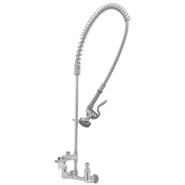 T&S Brass B-0133-ADF-LN Wall-Mount 8 Inch Centers EasyInstall Overhead Spring Pre-Rinse Unit With 44 Inch Hose And B-0107 1.15 GPM Spray Valve And Base For Add-On Nozzle