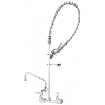 T&S Brass B-0133-ADF12-BC Wall-Mount 8 Inch Centers EasyInstall Overhead Spring Pre-Rinse Unit With 44 Inch Hose And B-0107-C 0.65 GPM Low Flow Spray Valve And 062X 12 Inch Swivel Nozzle