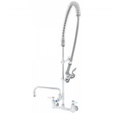 T&S Brass B-0133-ADF12-BJ Wall-Mount 8 Inch Centers EasyInstall Overhead Spring Pre-Rinse Unit With 44 Inch Hose And B-0107-J 1.07 GPM Low Flow Spray Valve And 062X 12 Inch Swivel Nozzle