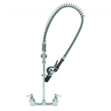 T&S Brass B-0133-BJ Wall-Mount 8 Inch Centers EasyInstall Overhead Spring Pre-Rinse Unit With 44 Inch Hose And B-0107-J 1.07 GPM Spray Valve