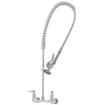 T&S Brass B-0133-CR Wall-Mount 8 Inch Centers EasyInstall Overhead Spring Pre-Rinse Unit With 44 Inch Hose And B-0107 1.15 GPM Spray Valve And Cerama Ceramic Cartridges