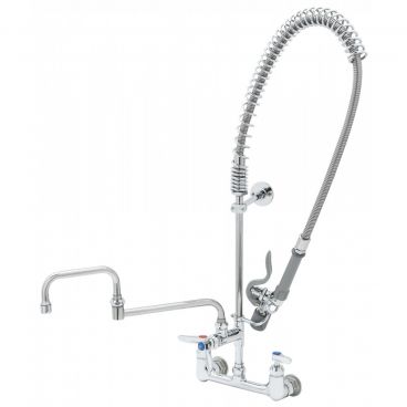T&S Brass B-0154-CR-C Wall-Mount 8 Inch Centers Overhead Spring Pre-Rinse Unit With 44 Inch Hose And B-0107-C 0.65 GPM Low Flow Spray Valve And 074X 15 Inch Double-Joint Nozzle