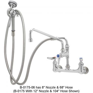 T&S Brass B-0175-06 8" Center Wall-Mounted Faucet And 1.15 GPM Spray Valve Unit With 8" Swing Nozzle And 68" Stainless Steel Hose