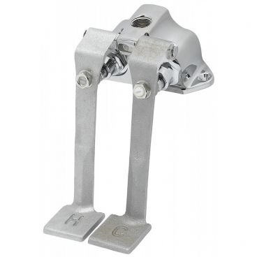 T&S Brass B-0505 Ledge-Mount Double Foot Pedal Valve With Polished Chrome-Plated Brass Body And Pedals
