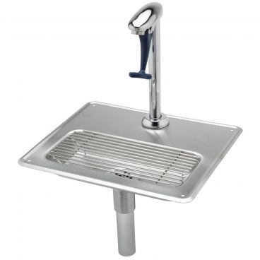 T&S Brass B-1230-12 Deck-Mount ADA Compliant Water Station With 12 Inch Pedestal Type Glass Filler With Dark Blue Lever Arm And 18 Gauge Stainless Steel Drip Pan With 1 1/4 Inch Drain