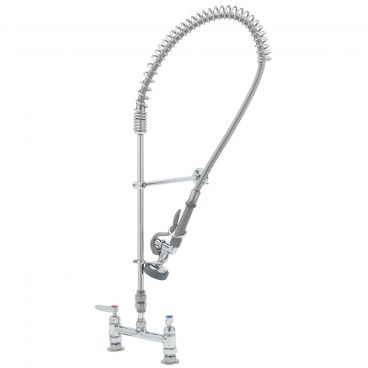 T&S Brass B-2277-CR Deck-Mount 8 Inch Centers EasyInstall Overhead Spring Pre-Rinse Unit With 44 Inch Hose And B-0107 1.15 GPM Spray Valve And B-0109-03 12 Inch Adjustable Wall Bracket