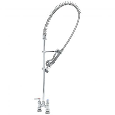 T&S Brass B-2290 Deck-Mount 4 Inch Centers EasyInstall Overhead Spring Pre-Rinse Unit With 44 Inch Hose And B-0107 1.15 GPM Spray Valve And B-0109-01 6 Inch Adjustable Wall Bracket