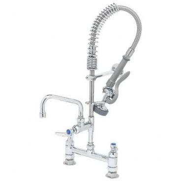 T&S Brass MPZ-8DLN-06 Deck-Mount Mini-PRU 8 Inch Centers EasyInstall Overhead Spring Mini Pre-Rinse Unit With 24 Inch Hose And B-0107 1.15 GPM Spray Valve And Add-On Faucet