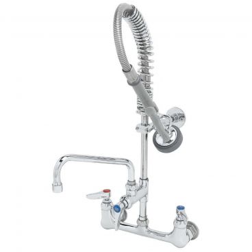 T&S Brass MPZ-8WLN-06 Wall-Mount Mini-PRU 8 Inch Centers EasyInstall Overhead Spring Mini Pre-Rinse Unit With 24 Inch Hose And B-0107 1.15 GPM Spray Valve And Add-On Faucet