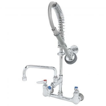 T&S Brass MPZ-8WLN-08 Wall-Mount Mini-PRU 8 Inch Centers EasyInstall Overhead Spring Mini Pre-Rinse Unit With 24 Inch Hose And B-0107 1.15 GPM Spray Valve And Add-On Faucet With 060X 8 Inch Swing Nozzle