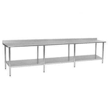 Eagle Group T24144E-BS 24" x 144" Stainless Steel 14 Gauge Work Table with Galvanized Undershelf and 4 1/2" Backsplash