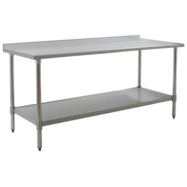 Eagle Group T2472SEB-BS 24" x 72" Deluxe Series 16/300 Stainless Steel Worktable With 16 Gauge Flat Top And Adjustable 430 Stainless Steel Undershelf With 4 1/2 Inch Backsplash