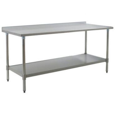 Eagle Group T3048SEB-BS 30" x 48" Deluxe Series 16/300 Stainless Steel Worktable With 16 Gauge Flat Top And Adjustable 430 Stainless Steel Undershelf With 4 1/2 Inch Backsplash