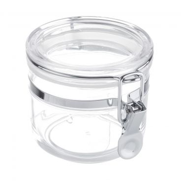 Tablecraft 10112 12 oz Clear Plastic Jar with Stainless Steel Hinge Lock