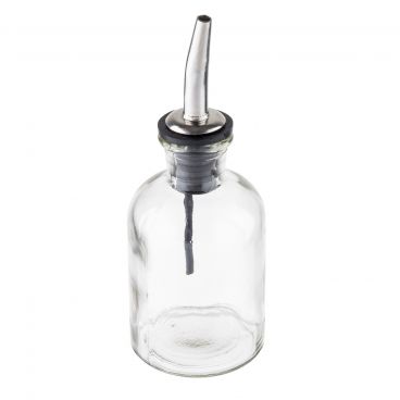 Tablecraft 10373 4-1/4 oz Clear Glass Oil / Vinegar Bottle with Stainless Steel Pourer