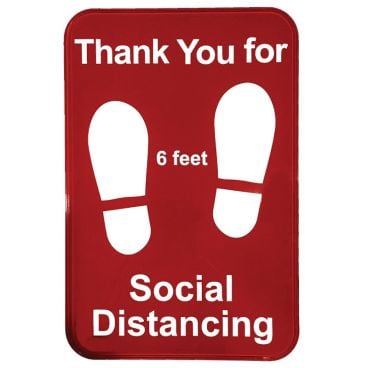 Tablecraft 10540 Red/White "Thank You for Social Distancing" 6 Inch x 9 Inch Rectangular Self-Adhesive Plastic COVID/Social Distance Sign