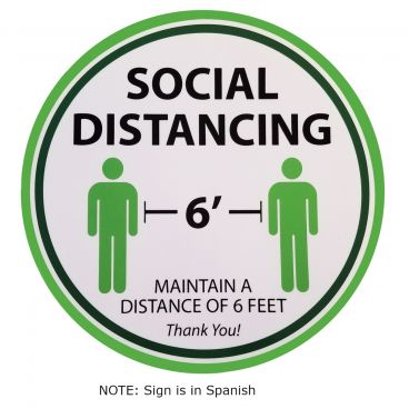 Tablecraft 10721 Spanish "Distancia Social" 11 3/4 Inch Diameter Round Self-Adhesive Vinyl COVID/Social Distance Floor Sign