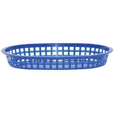 Tablecraft 1076BL 10-1/2" x 7" x 1-1/2" Blue Oval Polypropylene Chicago Platter Fast Food Basket