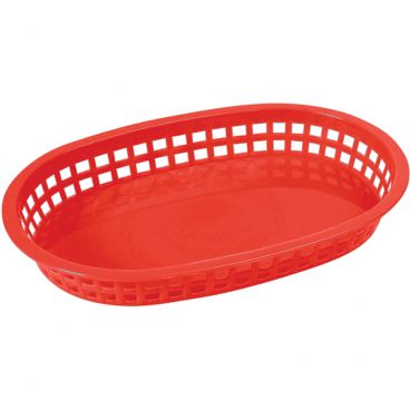 Tablecraft 1076R 10-1/2" x 7" x 1-1/2" Red Oval Polypropylene Chicago Platter Fast Food Basket