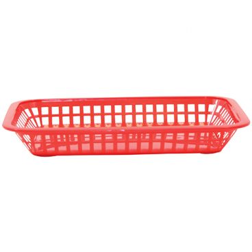 Tablecraft 1077R 10-3/4" x 7-3/4" x 1-1/2" Red Rectangular Polypropylene Grande Platter Fast Food Basket