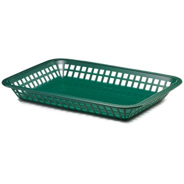 Tablecraft 1079FG 11-3/4" x 8-1/2" x 1-1/2" Forest Green Rectangular Mas Grande Platter Polypropylene Fast Food Basket