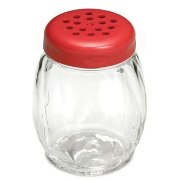 Tablecraft 260RE 6 Ounce Swirl Glass Shaker with Red Plastic Top