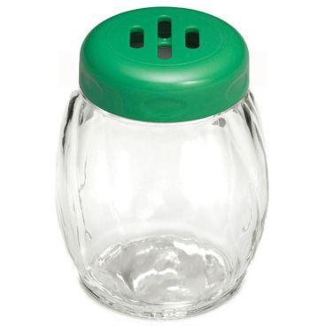 Tablecraft 260SLGR 6 Ounce Swirl Glass Shaker with Green Slotted Top