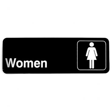 Tablecraft 394516 Plastic 9" x 3" White On Black "Women" Restroom Sign