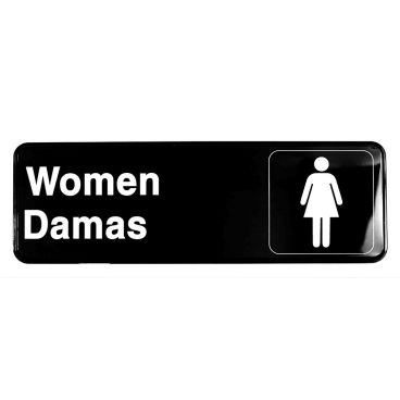 Tablecraft 394567 Plastic 9" x 3" White on Black "Women / Damas" Wall Sign