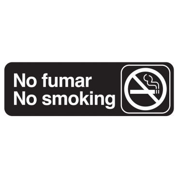 Tablecraft 394589 Plastic 9" x 3" White on Black "No Fumar / No Smoking" Wall Sign