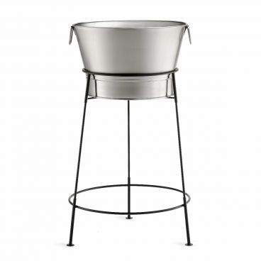 Tablecraft BTSD21 21-3/4" x 37-1/2" Stainless Steel Round Double Wall Beverage Tub with Black Powder Coated Steel Stand