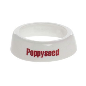 Tablecraft CM13 Imprinted White Plastic Salad Dressing Dispenser Collar with "Poppyseed" Maroon Lettering