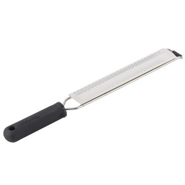 Tablecraft E5632 FirmGrip .875" x 13.75" x 1.5" Manual Microplane Grater / Zester with Black Soft Grip Handle