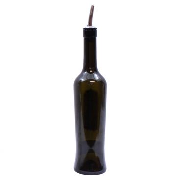 Tablecraft H934 17 oz. Luna Dark Green Glass Bottle with Stainless Steel Pourer
