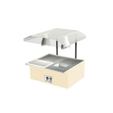 Duke TAH-2-BC-217103 EconoMate Natural Almond 30-3/8" Electric Insulated Tabletop Beef Cart Carving Station With 2 Heated Wells, Au Jus Pan, Meat Spike And Carving Board, 120/208/240 Volts