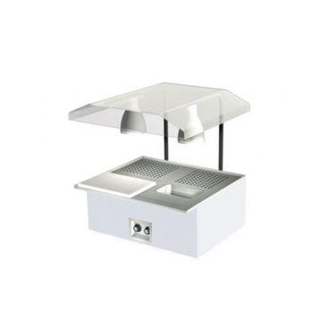 Duke TAH-2-BC-217105 EconoMate Bright White 30-3/8" Electric Insulated Tabletop Beef Cart Carving Station With 2 Heated Wells, Au Jus Pan, Meat Spike And Carving Board, 120/208/240 Volts