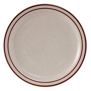 Tuxton TBS-007 Bahamas 7 1/4" Diameter Round Narrow Rim American White/Eggshell With Brown Speckle China Plate