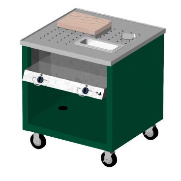 Duke TCS-32E-PG-217127 Thurmaduke Fence Green 32-1/4" Electric Mobile Carving Station With 2 Heated Wells, 1/3 Au Jus Pan, Meat Spike And Maple Carving Board, 120/208/240 Volts