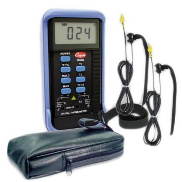 Cooper-Atkins TD2000-02 Dual-Input Thermocouple Kit With TD2000 Instrument And 2 Pipe Strap Surface Probes And Soft Pouch And Velcro Wrist Strap