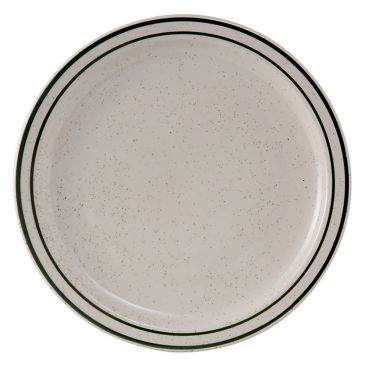 Tuxton TES-007 Emerald 7 1/4" Diameter American White/Eggshell With Green Speckle Narrow Rim China Plate