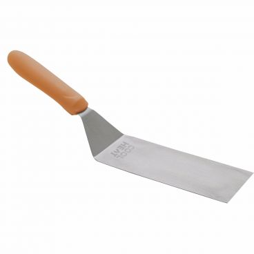 Winco TNH-64 6 1/4" x 3" Stainless Steel Offset Square Edge Turner with Orange Cool Heat Nylon Handle