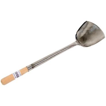 Town 33943 Small 4" x 3 3/4" Hand Hammered Stainless Steel Wok Shovel / Spatula With 16" Long Wood Handle