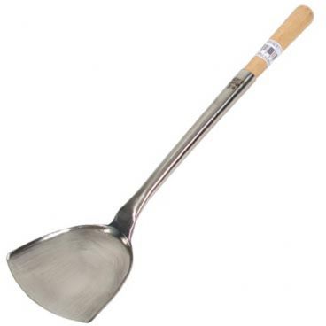 Town 33972 Medium Stainless Steel Wok Shovel / Spatula With 18.25" Long Wood Handle