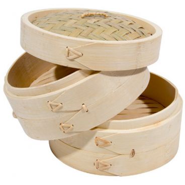 Town 34206 6" Diameter Dim Sum Steamer Set With 2 Bamboo Steamers and 1 Cover