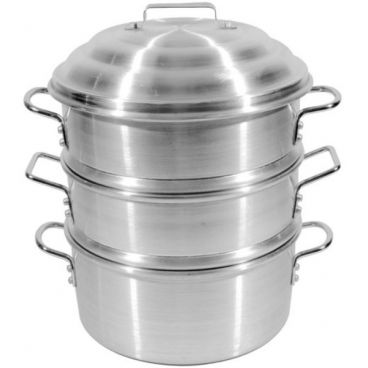 Town 34412-S 12" Diameter Aluminum Chinese Steamer Set With 2 Steamers, 1 Water Pan With 2.5 Gallon Capacity And 1 Cover