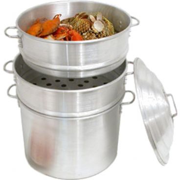 Town 34416-SDP 16" Diameter Aluminum Clam Steamer Set With 2 Steamers With 7/8 Perforations, 1 Water Pan, 1 Cover