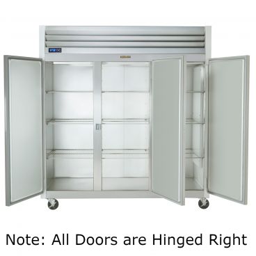 Traulsen G30012 77" G Series Three Section Solid Door Reach-In Refrigerator with Right Hinged Doors - 69.35 cu. ft.