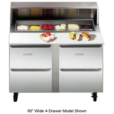 Traulsen UPT328-D Dealer's Choice Roll-Top Lid/Overshelf 32" Wide 8-Pan 2-Drawer Reach-In Compact Prep Table Refrigerator On 4" Casters, 115V 1/4 HP