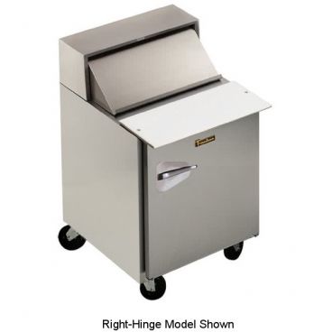 Traulsen UPT328-L-SB Dealer's Choice Roll-Top Lid/Overshelf 32" Wide 8-Pan 1 Right-Hinged Solid-Door Stainless Steel Back Reach-In Compact Prep Table Refrigerator On 4" Casters, 115V 1/4 HP
