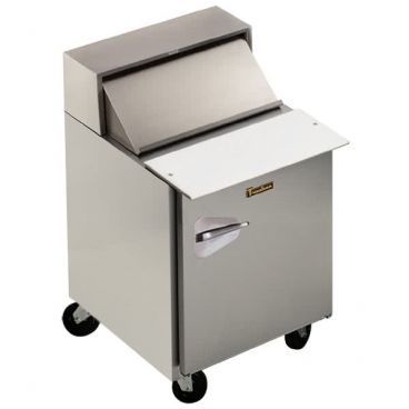 Traulsen UPT328-R-SB Dealer's Choice Roll-Top Lid/Overshelf 32" Wide 8-Pan 1 Right-Hinged Solid-Door Stainless Steel Back Reach-In Compact Prep Table Refrigerator On 4" Casters, 115V 1/4 HP
